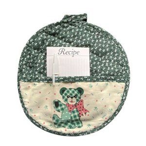 B&d Vintage Quilted Green Teddy Bear Potholder 8” x 8”